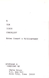 Image for A Tom Disch Checklist - Notes Toward a Bibliography, Compiled By Chris Drumm / Chris Drumm Booklet