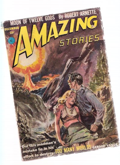 Image for Amazing Stories Science Fiction Pulp Magazine, Volume 26, # 12, December 1952 ( Too Many Worlds; First Run; Moon of Twelve Gods; Stumble Bum; The Martian Cross; Visitor from Darkness )