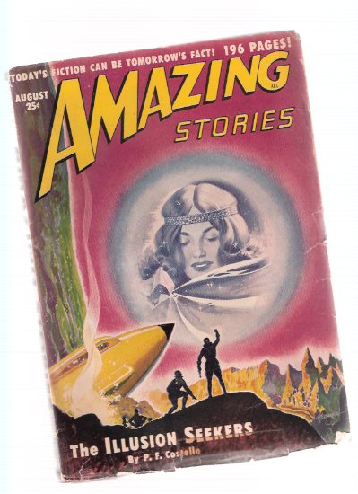 Image for Amazing Stories Science Fiction Pulp Magazine, Volume 24, # 8, August 1950 ( Illusion Seekers; From these Ashes; Screaming Shapes; Invaders from the Void; Forbidden Fruit; Time Tolls for Toro; I'm a Stranger Here Myself )