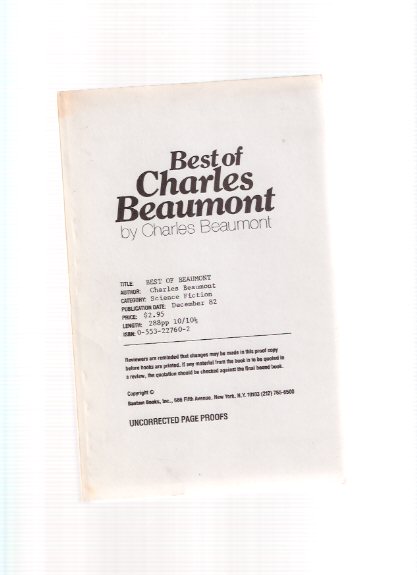 Image for Best of Charles Beaumont (AKA: Best of Beaumont )( Infernal Bouillabaisse; Free Dirt; Fritzchen; Blood Brother; Perchance to Dream; Insomnia Vobiscum; Jungle; Three Thirds of a Ghost; Mother's Day; Dear Father; Customers; Sorcerer's Moon; Trigger )