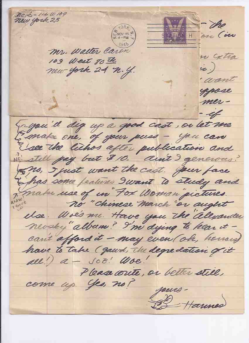 Envelope from Hannes Bok, Signed with TWO PAGE Letter and Drawings Image for Envelope from Hannes Bok, Signed with TWO PAGE Letter and Drawings