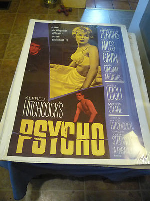 Image for Alfred Hitchcock's PSYCHO MOVIE POSTER for the Hitchcock Film - SIGNED by ROBERT BLOCH -Starring Anthony Perkins; Vera Miles; John Gavin; Martin Balsam; John McIntyre, and Janet Leigh as Marion Crane ( Norman Bates related)