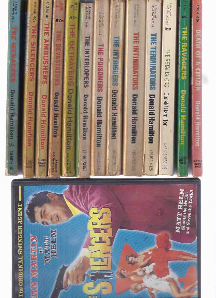 Image for Matt Helm Series / Books & a DVD of The SILENCERS Starring Dean Martin as Matt Helm: Death Citizen; Silencers; Ambushers; Ravagers; Devastators; Betrayers; Menacers; Interlopers; Poisoners; Intriguers; Intimidators; Terminators; Retaliators -13 Volumes