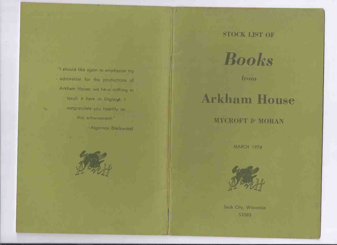 Image for ARKHAM HOUSE: Stock List of Books from ARKHAM HOUSE/ Mycroft and Moran, March 1974 ( Catalog / Catalogue )