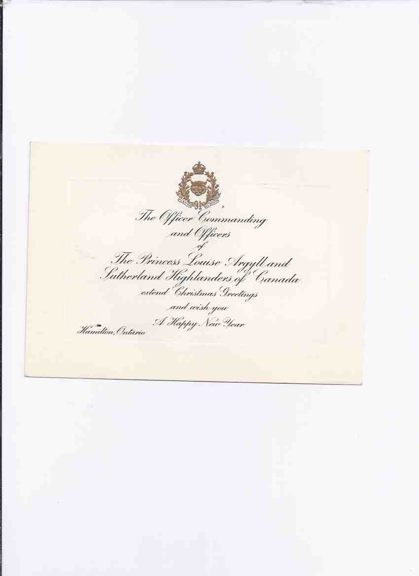 Image for Christmas Card from --- The Princess Louise Argyll and Sutherland Highlanders of Canada 91st Regiment / Hamilton Ontario
