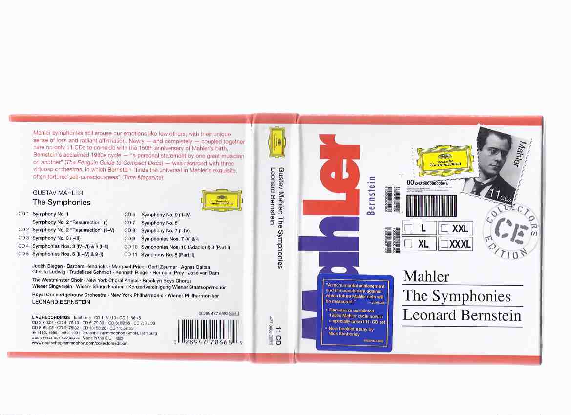 Image for MAHLER: The Symphonies - Leonard Bernstein 11 CDs Plus Booklet / Deutsche Grammophon ( Gustav Mahler )