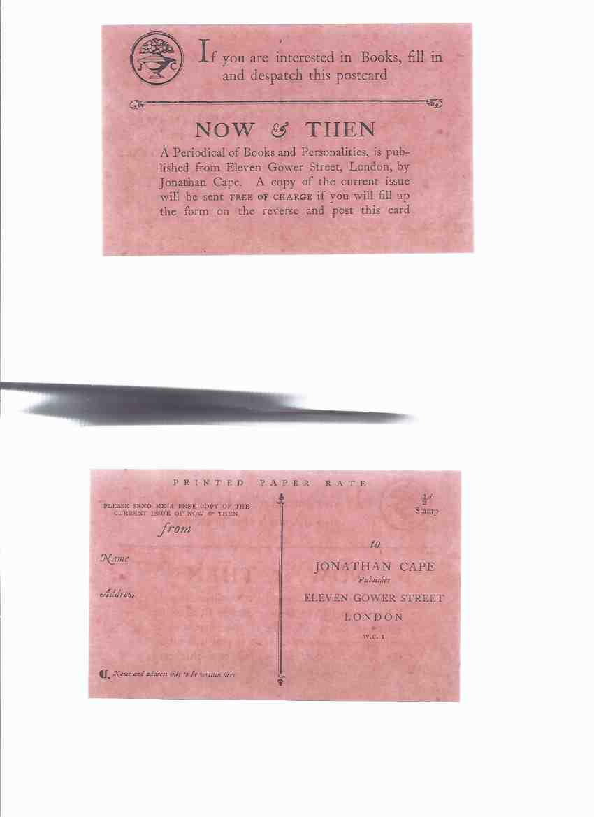 Image for Jonathan Cape Ephemera: Order Form for Now and Then a JC Catalogue - Circa 1928