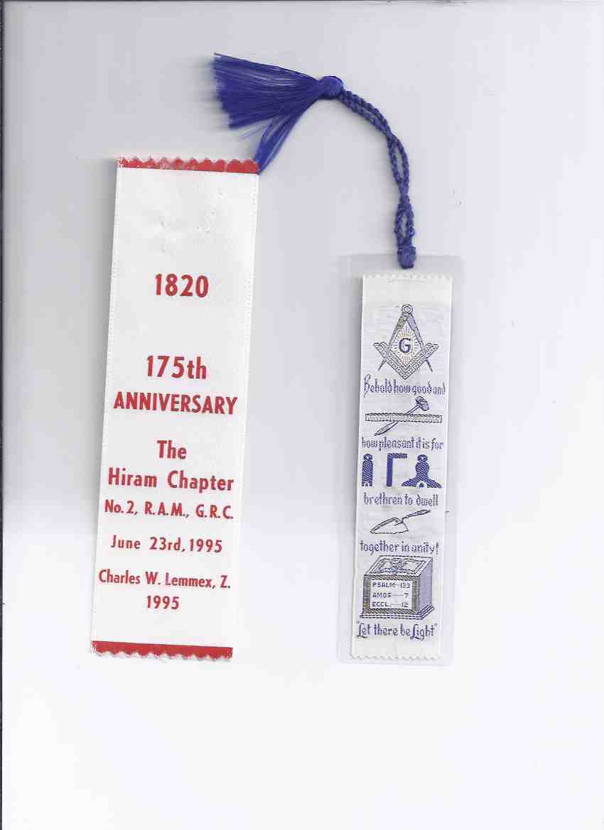 BOOKMARKS Masonic Bookmark with Verse /and/ - 1820 - 1995 / 175th Anniversary of The Hiram Chapter No. 2, R.A.M, G.R.C. June 23rd 1995, Charles W Lemmex Z. - Hamilton, Ontario ( Royal Arch Masons / Canada / Masonic Lodge ) Image for BOOKMARKS Masonic Bookmark with Verse /and/ - 1820 - 1995 / 175th Anniversary of The Hiram Chapter No. 2, R.A.M, G.R.C. June 23rd 1995, Charles W Lemmex Z. - Hamilton, Ontario ( Royal Arch Masons / Canada / Masonic Lodge )