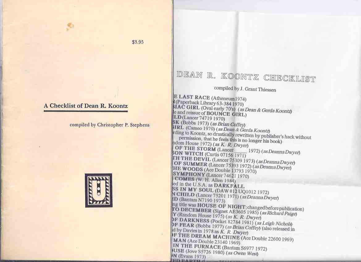 Image for A Checklist of Dean R Koontz -by Christopher P Stephens -by J Grant Thiessen ( Check List / Bibliography / Pseudonyms )