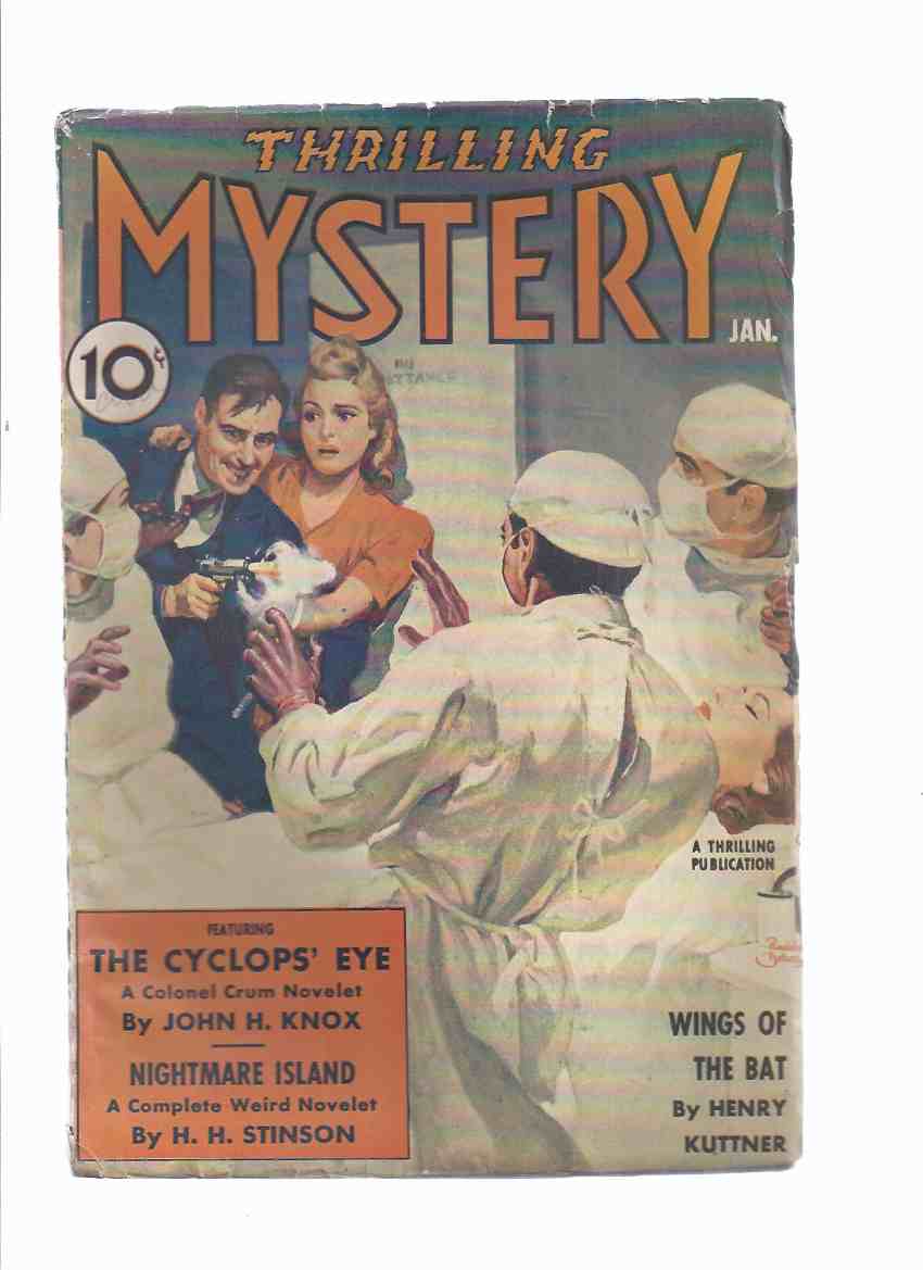 Image for Thrilling Mystery ( Pulp ) / volume 16, # 1, January 1941 ( Cyclops' Eye ( Colonel Crum ); Nightmare Island; Museum of Death; The Thing in the Bottle; Hoofs of Doom; Wings of the Bat; Triple Revenge; The White Seal; Mystery-Scopes )