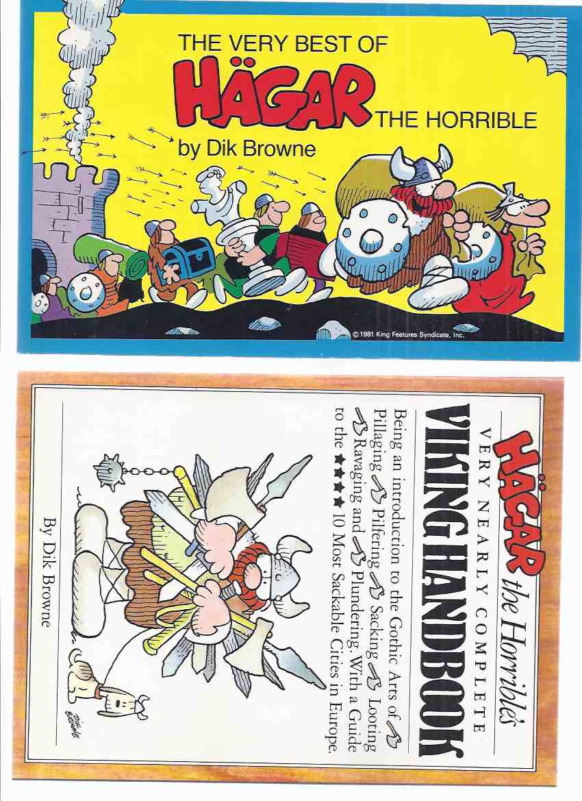 2 Volumes: The Very Best of Hagar the Horrible / Hagar the Horrible's Very Nearly Complete Viking Handbook Being an Introduction to the Gothic Arts of Pillaging, Pilfering, Sacking, Looting, Ravaging and Plundering -by Dik Browne ( b&w Cartoons / Comics ) Image for 2 Volumes: The Very Best of Hagar the Horrible / Hagar the Horrible's Very Nearly Complete Viking Handbook Being an Introduction to the Gothic Arts of Pillaging, Pilfering, Sacking, Looting, Ravaging and Plundering -by Dik Browne ( b&w Cartoons / Comics )