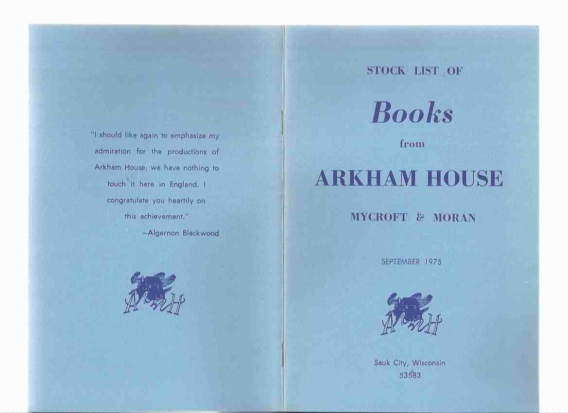 Image for (  MAYS # 65 / 66 ) ARKHAM HOUSE Ephemera in Original Envelope: Stock List of Books from Arkham House Mycroft & Moran September 1975 ---with Addendum September 1975 Catalog ( Catalog / Catalogue )