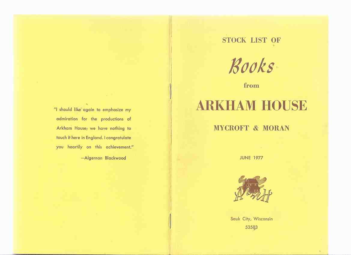Image for ( MAYS # 67 / 69 ) ARKHAM HOUSE Ephemera in Original Envelope: Stock List of Books from Arkham House Mycroft & Moran June 1977 ---with Addendum June 1978 Catalog ( Catalog / Catalogue )