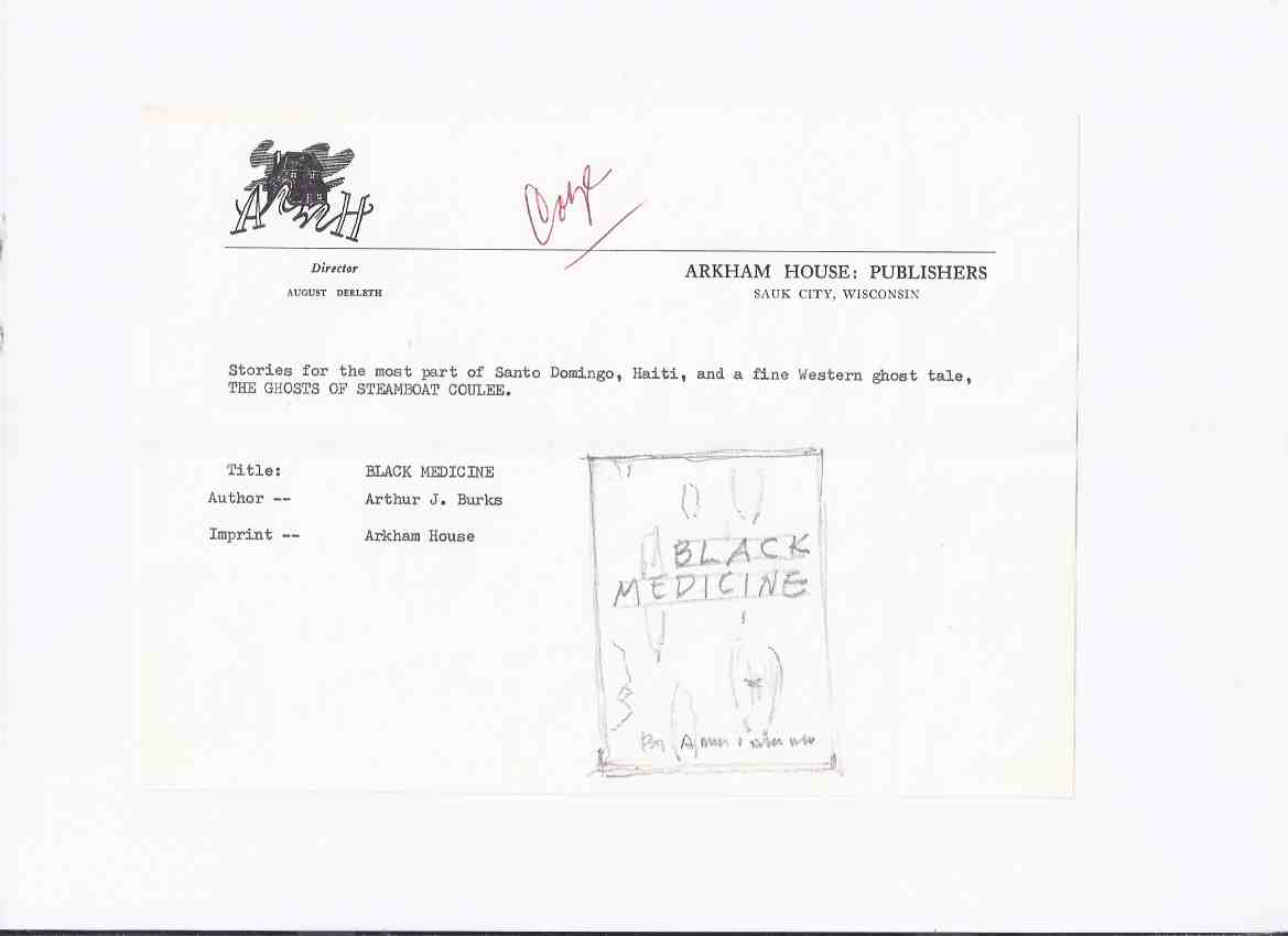 Image for ARKHAM HOUSE Ephemera: UNDATED Letter on AH Stationery To Lee Brown Coye About the AH Edition of Black Medicine