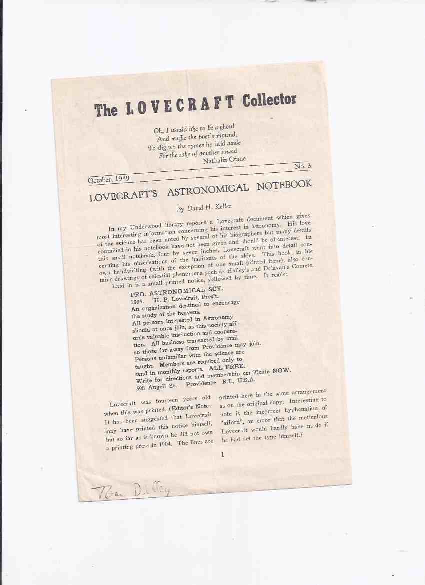 Image for The Lovecraft Collector October 1949, No. 3 (inc. Lovecraft's Astronomical Notebook By David H Keller )