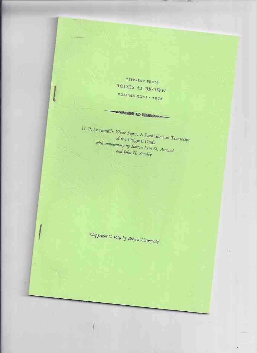 Image for Offprint from Books at Brown, Volume XXVI, 1978 / H P Lovecraft's Waste Paper: A Facsimile and Transcript of the Original Draft with Commentary By Barton Levi St Armand and John H Stanley ( Parody of The Waste Land By T S Eliot )