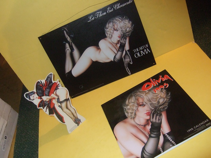 Image for Olivia 1995 Calendar ---with Let Them Eat Cheesecake, The Art of Olivia TIN SIGN ---with Stand-Up Cut-Out Figure ---THREE ITEMS / Ozone Productions