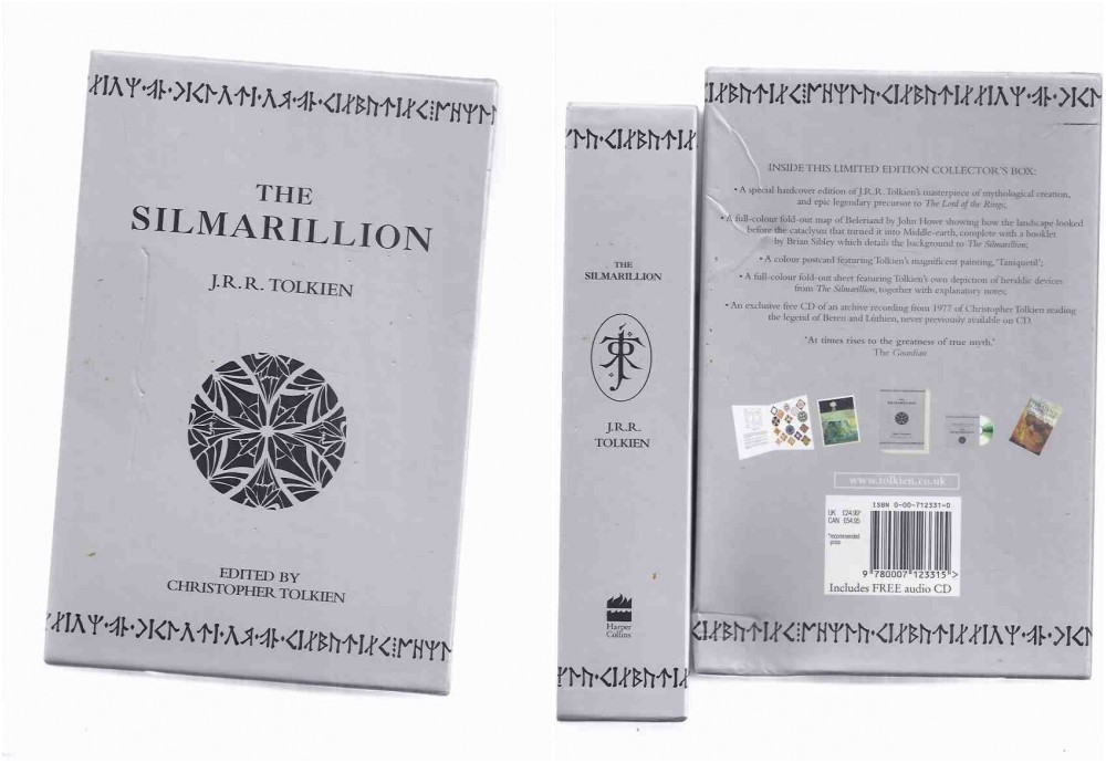 Image for BOXED SET of 5 Items: The Silmarillion with a CD of Christopher Tolkien Reading an Excerpt from Legend of Beren and Luthien ); The Map of Tolkien's Beleriand & the Lands to the North; JRRT's Heraldic Devices; a JRRT Illustrated Postcard of Tanequetil