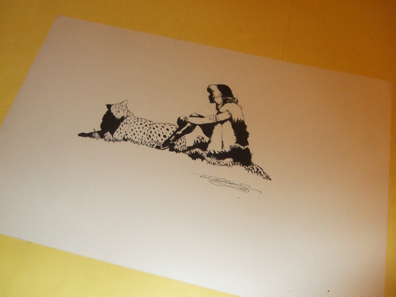 Image for Original Artwork By Tim Williams - Untitled ( B&W Image / Art of a Cloaked Woman with a Leopard ) ( Jeff [ Jeffrey ] Jones related)
