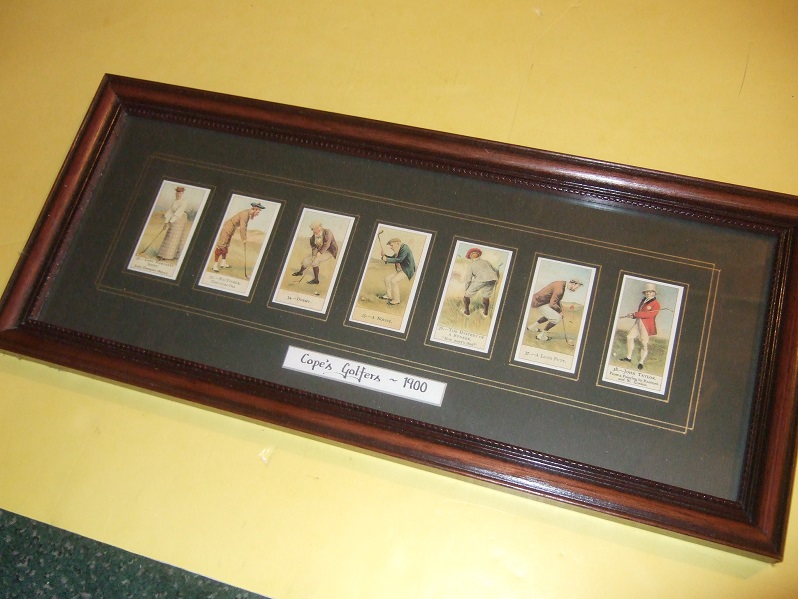Image for Cope's Golfers 1900 / Cope Bros. Cigarette Cards ( Card # 32 Lady Margaret Scott; 33 MacFoozle, 34 Dormy, 35 Novice, 36 Mystery of a Bunker, 37 A Long Putt, 38 John Taylor )( Golf Cards -Facsimiles, Framed )( Cope Brothers, London, UK )( Golf, Golfing )