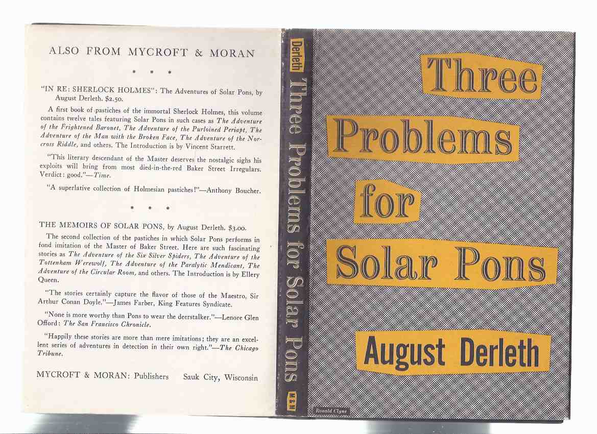 Image for Three Problems for Solar Pons -by August Derleth / Mycroft & Moran ( Arkham House ) ( 3 Stories: The Adventure of Rydberg Numbers, The Adventure of the Remarkable Worm, and The Adventure of the Camberwell Beauty )