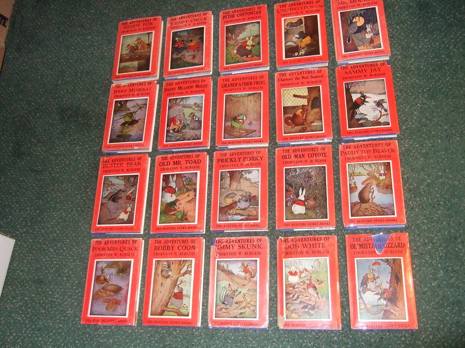 Image for 20 Volumes: Adventures of: Reddy Fox Johnny Chuck Peter Cottontail Mr Mocker Jerry Muskrat Sammy Jay Buster Bear Old Mr Toad Jimmy Skunk Old Man Coyote Bob White Bobby Coon Paddy Beaver Ol' Mistah Buzzard Poor Mrs Quack Prickly Porky Grandfather Frog Etc