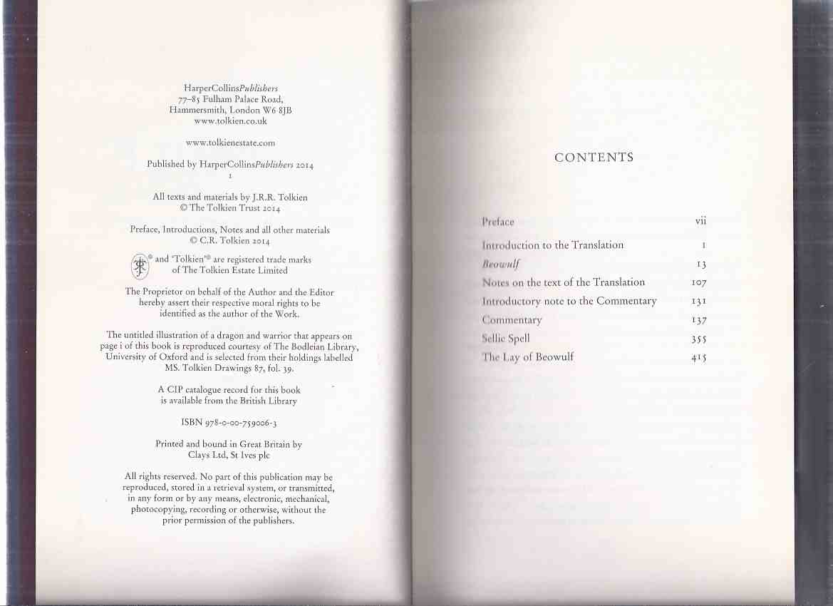 BEOWULF, a Translation and a Commentary, Together with Sellic Spell -by J R Tolkien