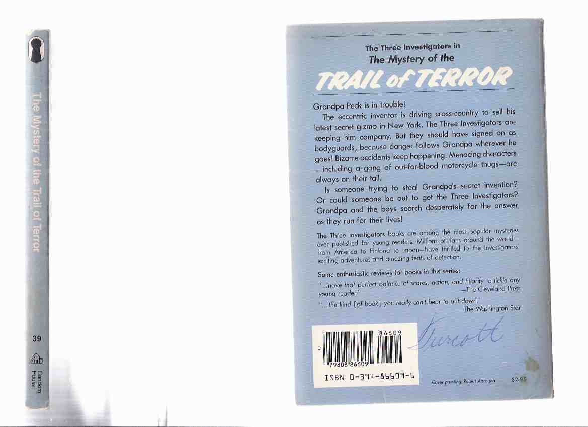 KEYHOLE Series of The Three Investigators: The Mystery of the Trail of Terror -by M V Carey Volume 39 ( Book Thirty-Nine ( 3 )( Biker Gang Cover Art )